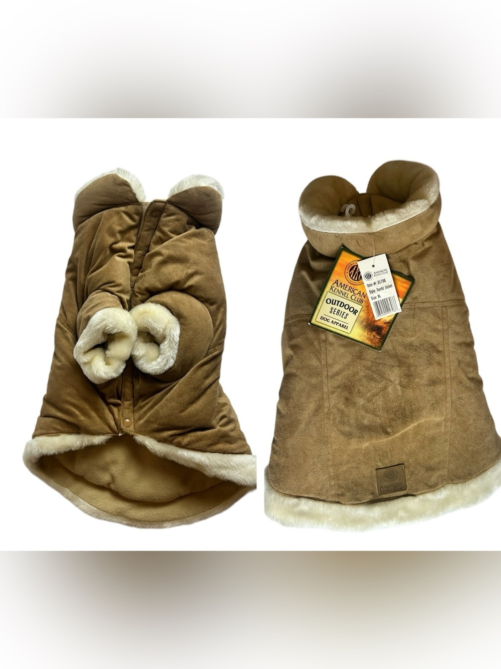 AKC Outdoor Series Faux Suede Dog Jacket XL NWT Shearling Lined